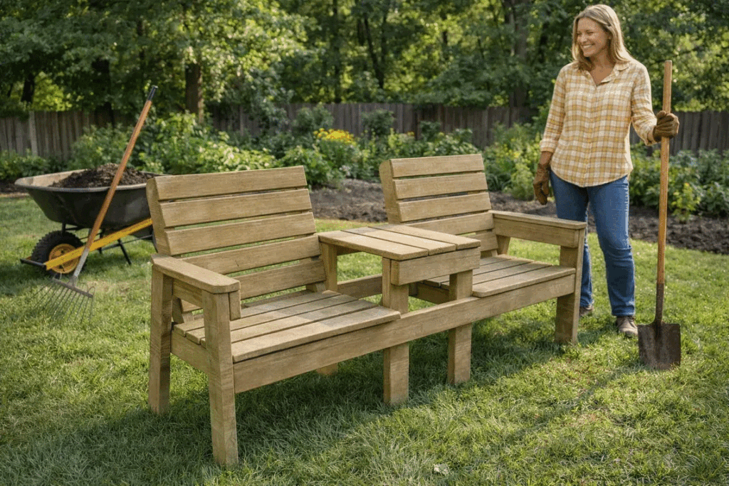 Double Chair Bench with Table