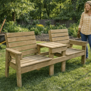 Double Chair Bench with Table